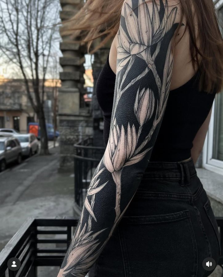 Ornamental botanical blackwork sleeve